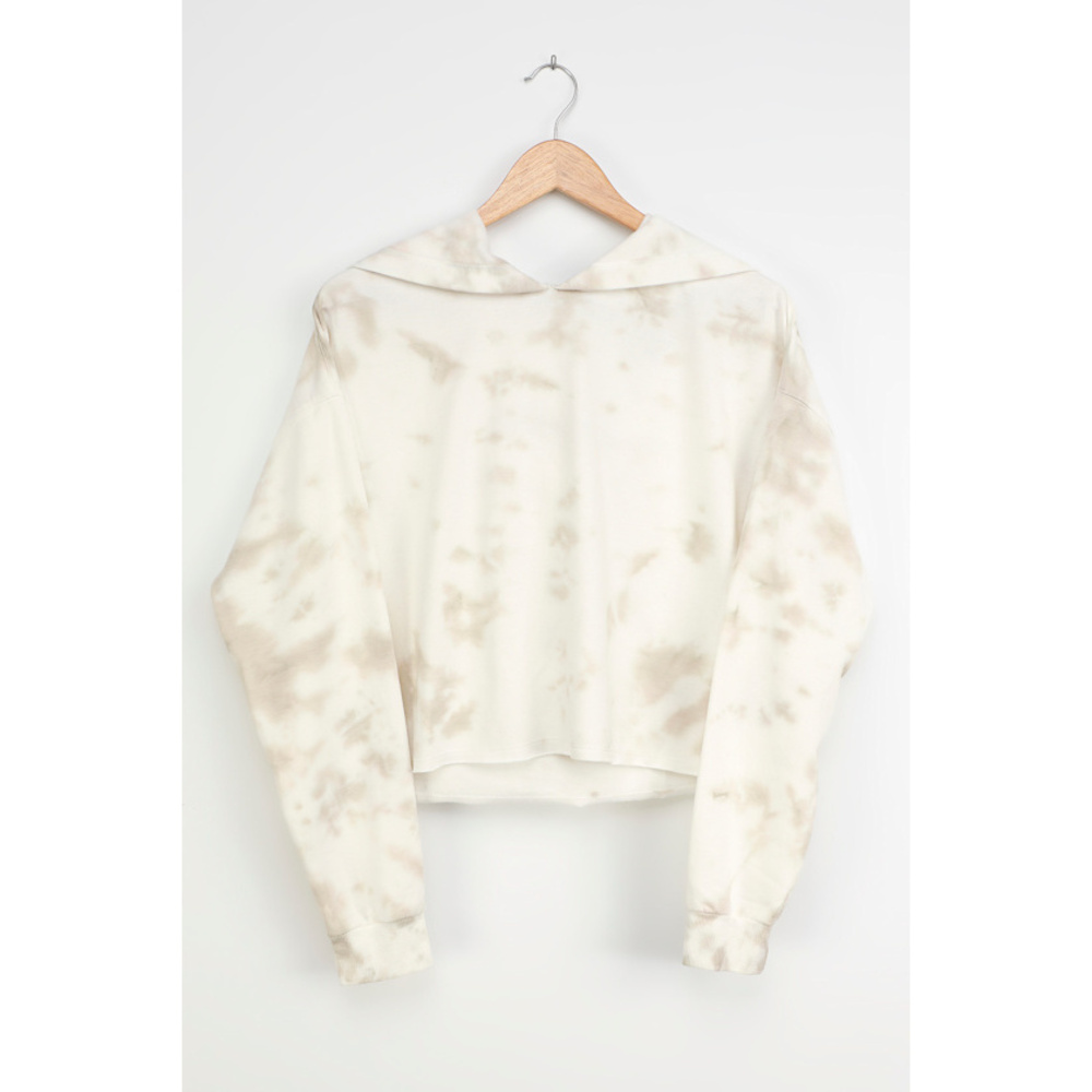 Lulus Choose Happy Taupe Tie-dye Cropped Hoodie - Size L